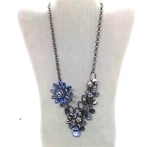 Statement Necklace Sky Blue Crystal Beads Gunmetal Lobster Clasp+
